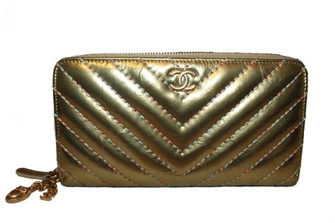 chanel metallic gold wallet